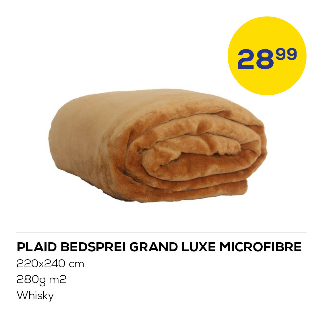 Plaid Bedsprei Grand Luxe Microfibre 220x240 cm 280g m2 Whisky